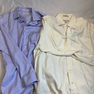 Lot of 2 Mens Dress Shirt Cotton Cream Purple Wedding Business Office Nordstrom